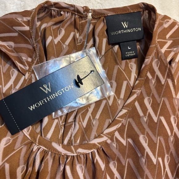 NWT Worthington Top Brown Tan W Patterned Sleeveless Blouse Flowy Oversized New - Picture 10 of 15